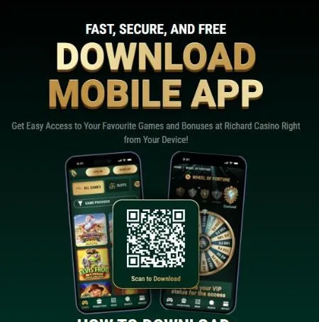 Richard Casino mobile app page with a QR code to download