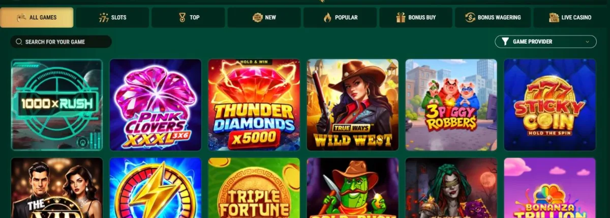 Richard Casino games lobby with category tabs and popular pokies