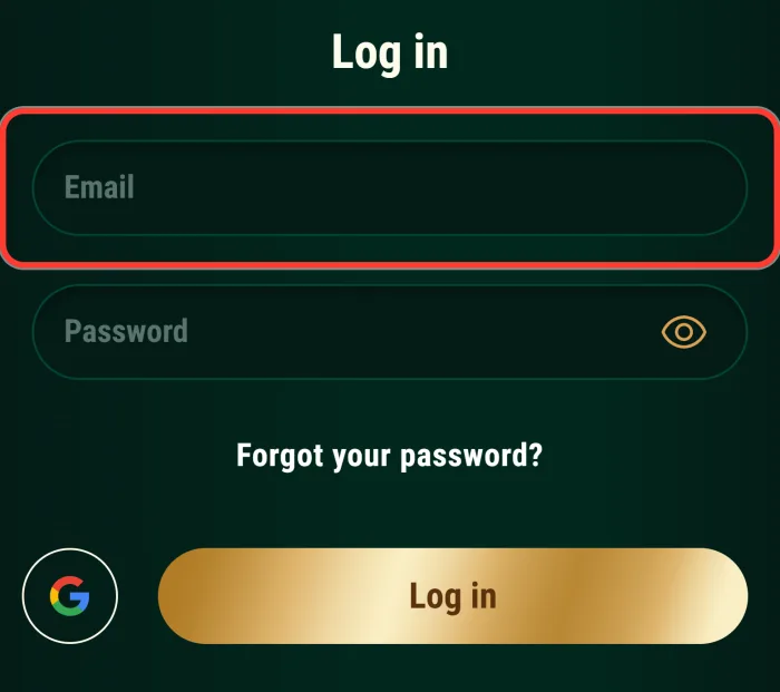 Email field in the Richard Casino login window
