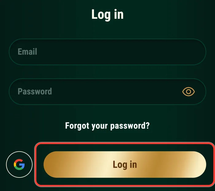 Log in button that signs you in to Richard Casino